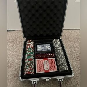 100 Chip Poker Set with 2 sets of cards, case, and dice.